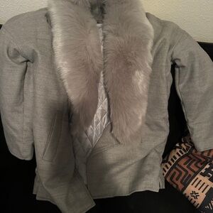 Gray Faux Fur Collar Women's Coat